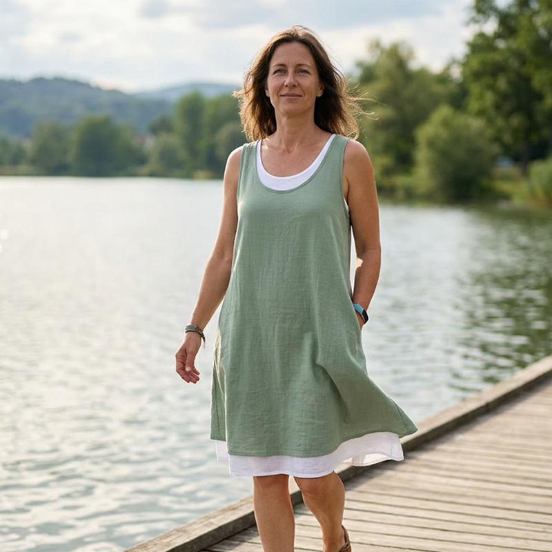 🎁Letzter Tag der Aktion: 49 % Rabatt🔥 Lässiges, lockeres, ärmelloses Tanktop-Kleid in Layering-Optik für Damen