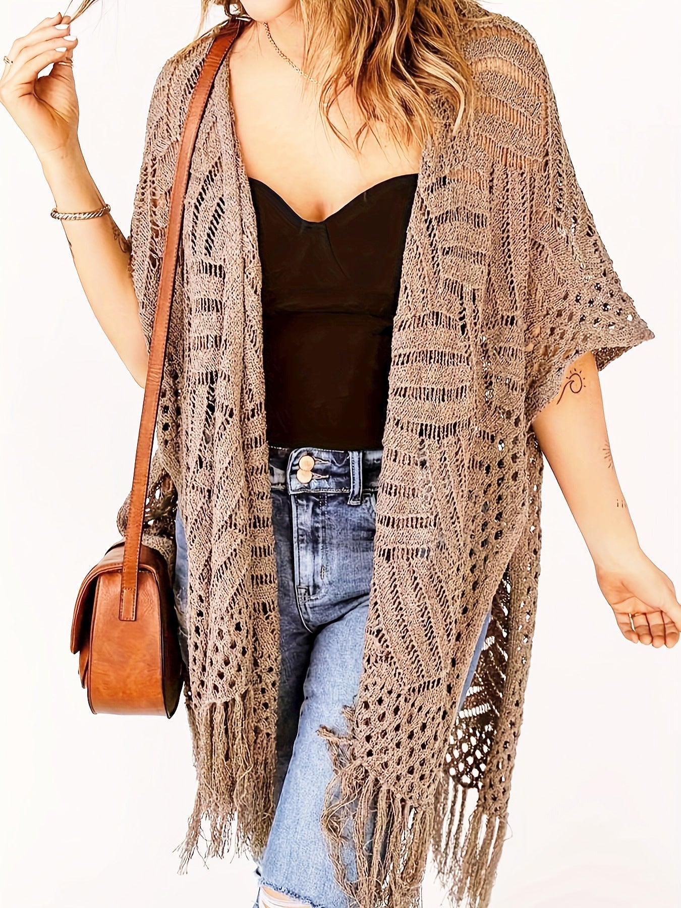 ⏰️Letzter Tag für kostenlosen Versand⌛️😍 Damen Oversize-Häkelcardigan mit Fransen – Leichter Boho-Kimono für Frühling & Sommer 🌸