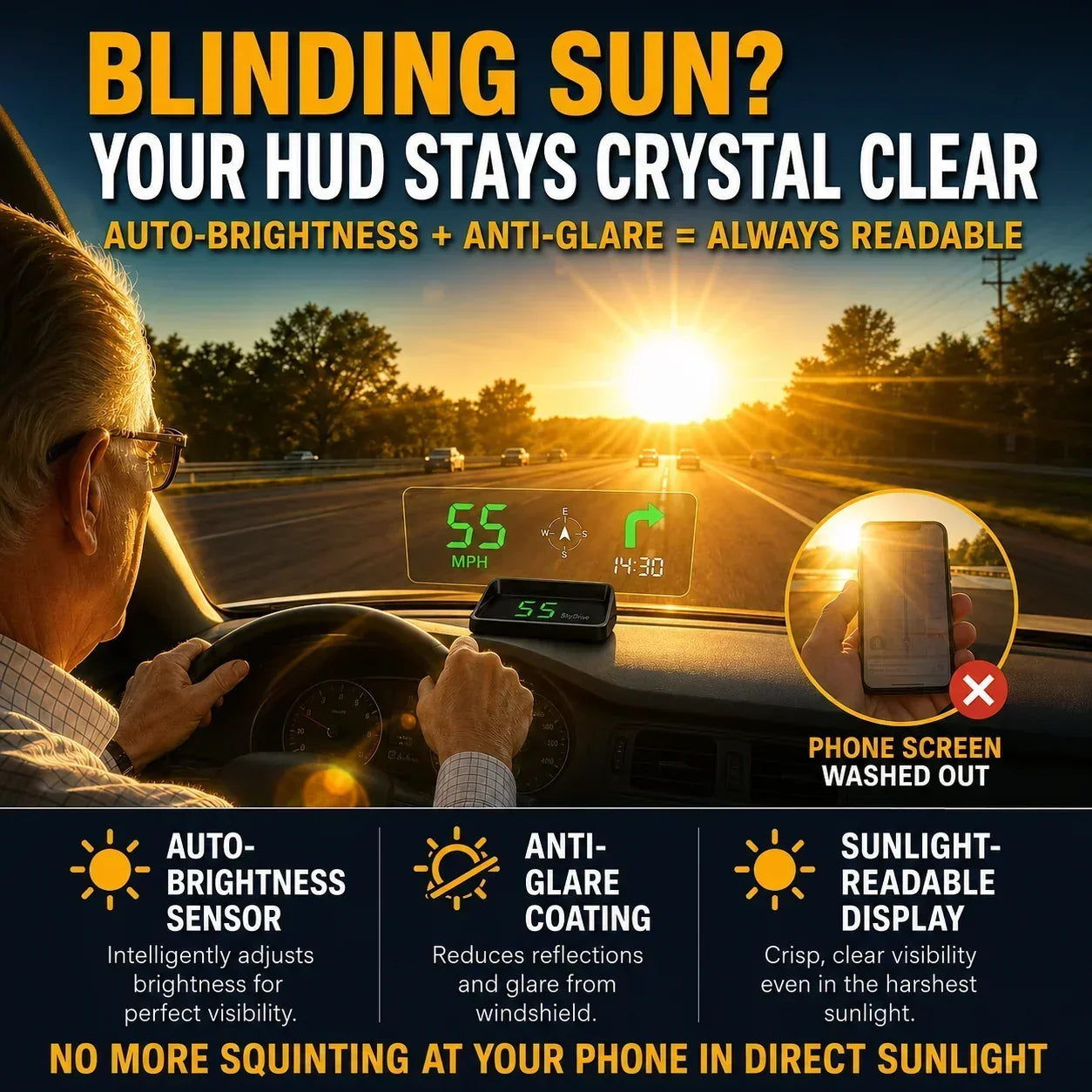 🚗50 % Rabatt!🛰️ Head-Up-Display (HUD) mit digitalem Tachometer und Navigationssystem – behalten Sie die Straße im Blick und vermeiden Sie Bußgelder