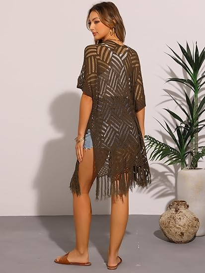 ⏰️Letzter Tag für kostenlosen Versand⌛️😍  Damen Oversize-Häkelcardigan mit Fransen – Leichter Boho-Kimono für Frühling & Sommer 🌸