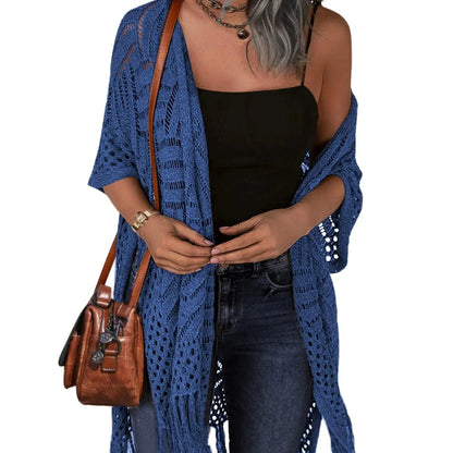 ⏰️Letzter Tag für kostenlosen Versand⌛️😍  Damen Oversize-Häkelcardigan mit Fransen – Leichter Boho-Kimono für Frühling & Sommer 🌸