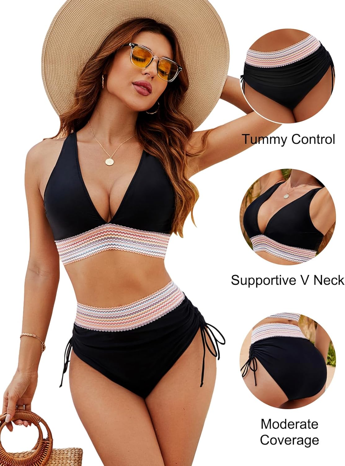🩱Summer Sale 49% OFF👙High Waisted Tummy Control Color Block Bikini Sets