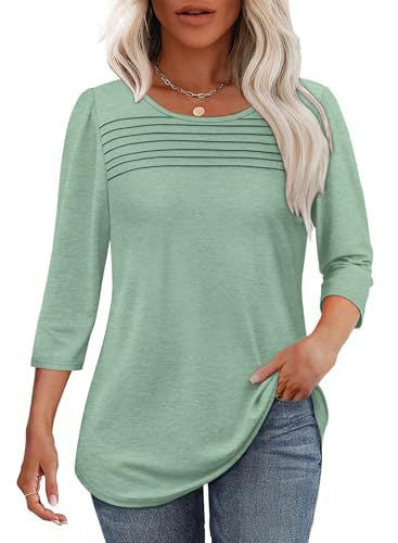 💕Letzter Tag 50 % Rabatt👚Damen T-Shirt mit Faltendetails und 3/4-Ärmeln im lässigen Stil🌞
