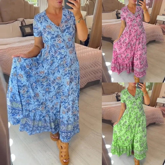 💃Heiss 50% Rabatt🔥Kostenloser Versand - Bequemes V-Ausschnitt Blumenkleid🌷