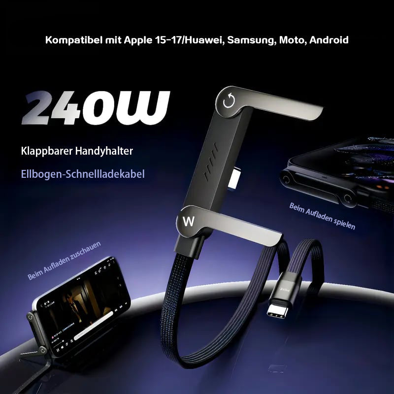 🔥Neujahr🏆Blitzverkauf⚡50K+ verkauft!💥2-in-1 Unsichtbarer Halter Ladegerätkabel – 240W Schnellladekabel mit eingebautem Handyhalter