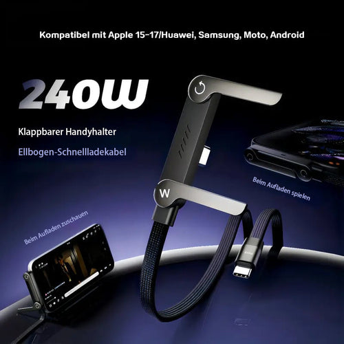 🔥Neujahr🏆Blitzverkauf⚡50K+ verkauft!💥2-in-1 Unsichtbarer Halter Ladegerätkabel – 240W Schnellladekabel mit eingebautem Handyhalter