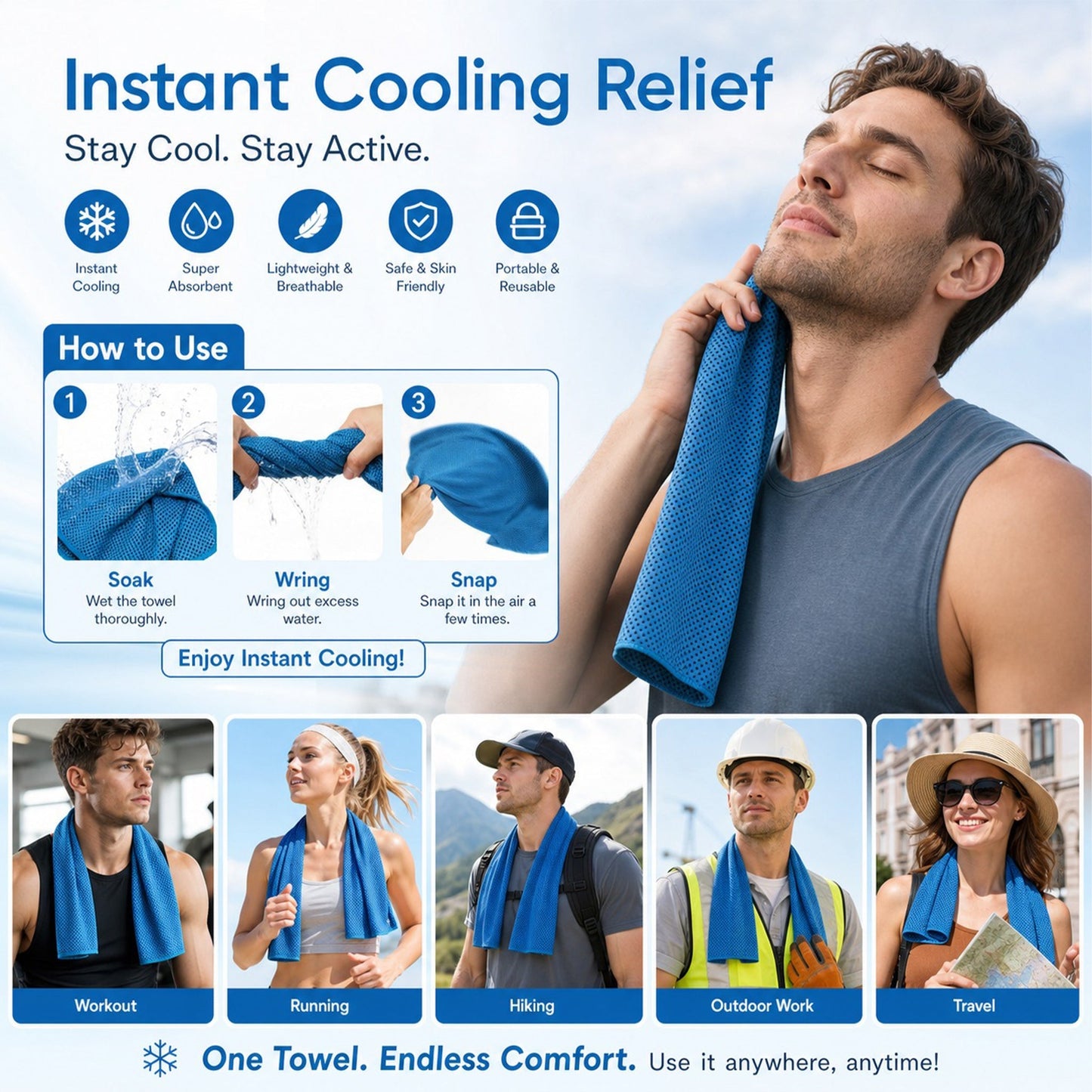 🔥Summer Hot Sale - BUY 1 GET 1 FREE!!⚡50K+ SOLD!❄️Cold Sweat Towel You Can Use Anywhere, Anytime! Reusable Soft Absorbent Cooling Portable
