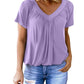 🎁Heißer Verkauf 50% RABATT⏳Damen Freizeit-Kurzarmshirt mit V-Ausschnitt und Plissee✨