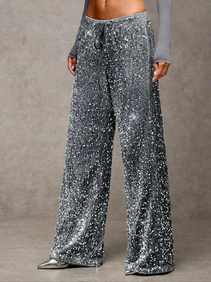 💖Neujahrsverkauf 60% Rabatt🥰Damen-Glitzer-Pailletten-Hose mit weitem Bein und elastischem Bund