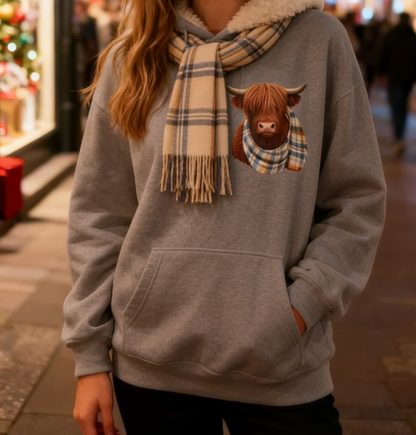 🎄🎅Weihnachtsverkauf 50% Rabatt!!🎁Niedlicher Hochlandrind Fleece-gefütterter Kapuzenpullover🦬