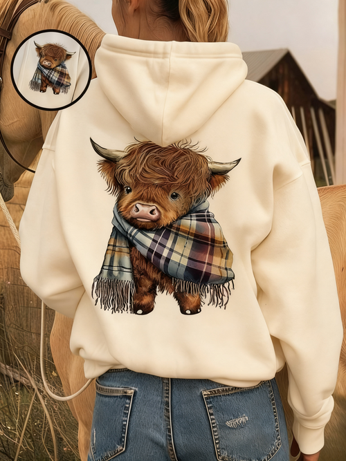 🎄🎅Weihnachtsverkauf 50% Rabatt!!🎁Niedlicher Hochlandrind Fleece-gefütterter Kapuzenpullover🦬