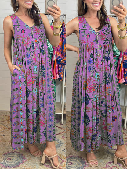 Vintage Blumendruck Lockerer Ärmelloser Jumpsuit - Kostenloser Versand