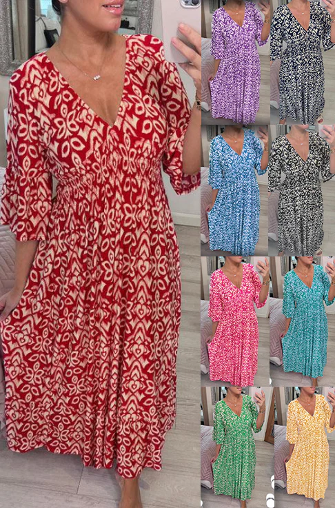 🔥Neujahrsangebot 60% Rabatt🌸Lässiges V-Ausschnitt Blumenkleid