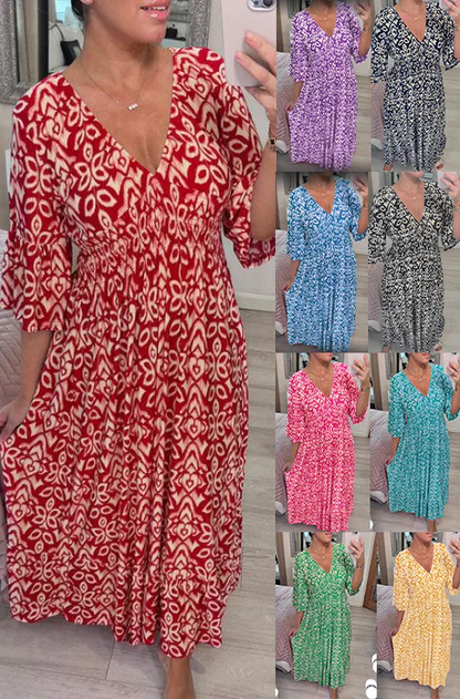 🔥Neujahrsangebot 60% Rabatt🌸Lässiges V-Ausschnitt Blumenkleid