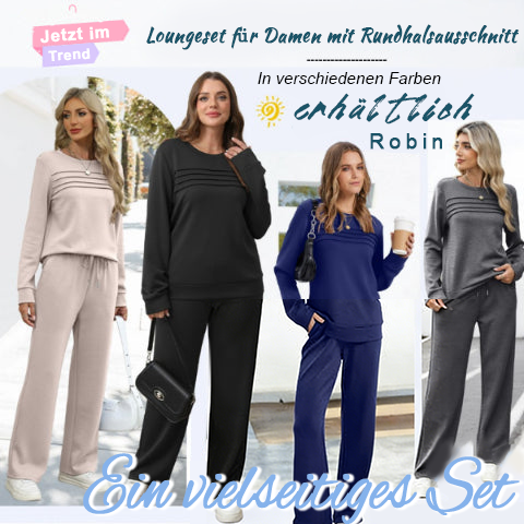 🔥Letzter Tag 60% Rabatt✨Loungeset für Damen: Top mit Rundhalsausschnitt & Hose mit Kordelzug💖