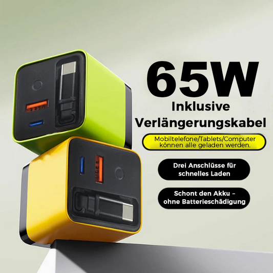 🔥HEISS 50% Rabatt🎁65-W-Schnellladegerät mit einziehbarem 80-cm-Type-C-Kabel