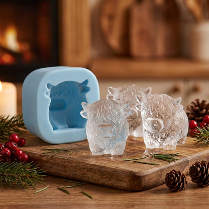 🐮 Mini-Highland-Cow-Eiswürfelform – niedliche 3D-Eiswürfel für Getränke, Partys & Geschenke