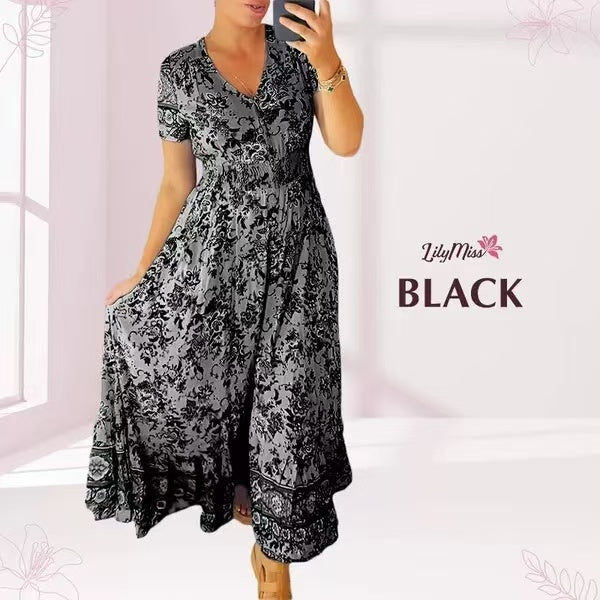 💃Heiss 50% Rabatt🔥Kostenloser Versand - Bequemes V-Ausschnitt Blumenkleid🌷