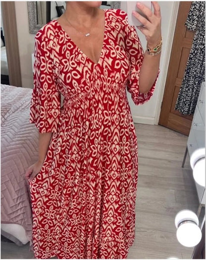 🔥Neujahrsangebot 60% Rabatt🌸Lässiges V-Ausschnitt Blumenkleid