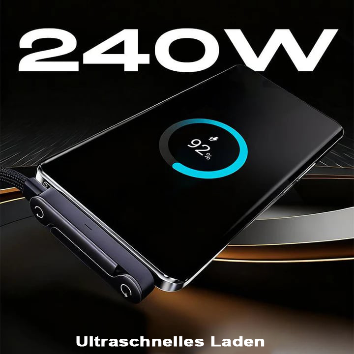 🔥Neujahr🏆Blitzverkauf⚡50K+ verkauft!💥2-in-1 Unsichtbarer Halter Ladegerätkabel – 240W Schnellladekabel mit eingebautem Handyhalter