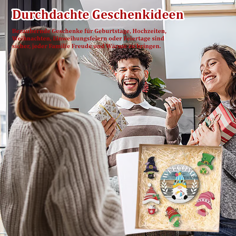 🎅Saisonangebot🌟Ihr ganzjähriges Fest der Kreativität!🎄Austauschbares hölzernes Gnom-Willkommensschild🎈