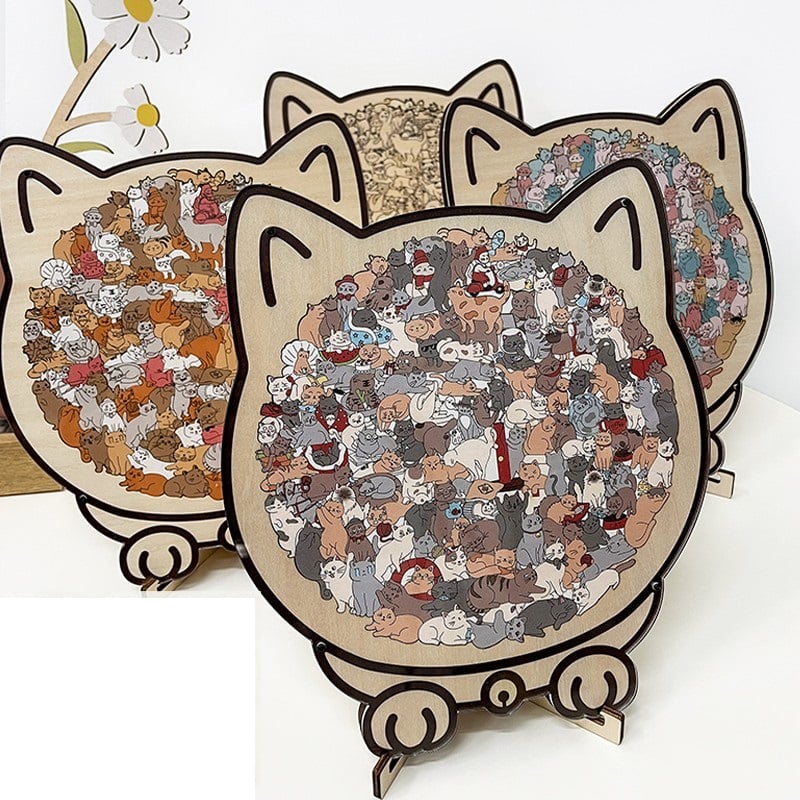🎅Weihnachtsverkauf 49% Rabatt🐱135-Stk. Morandi-farbiges Katzenpuzzle aus Holz🎁
