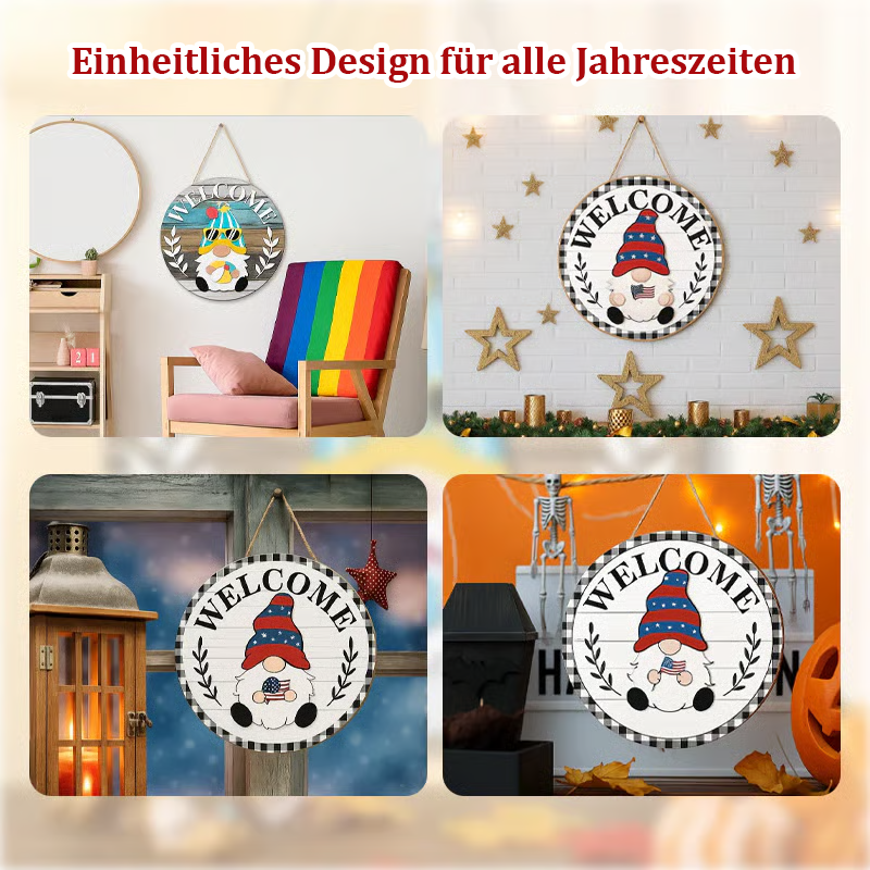 🎅Saisonangebot🌟Ihr ganzjähriges Fest der Kreativität!🎄Austauschbares hölzernes Gnom-Willkommensschild🎈