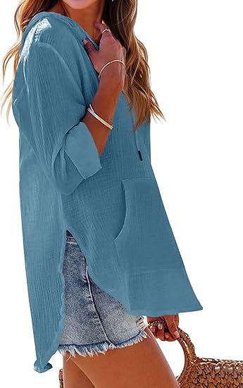 🏝️Summer Hot Sale 50% OFF👗Women's Beach Pocketed Hooded Shirt Top