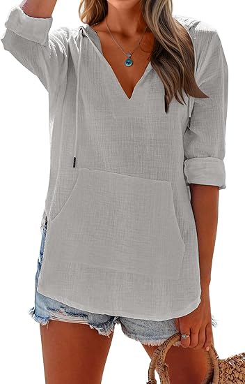 🏝️Summer Hot Sale 50% OFF👗Women's Beach Pocketed Hooded Shirt Top