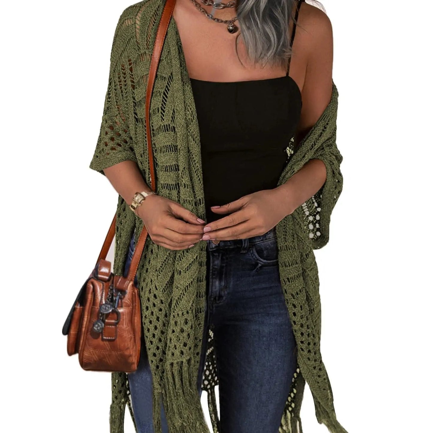 ⏰️Letzter Tag für kostenlosen Versand⌛️😍  Damen Oversize-Häkelcardigan mit Fransen – Leichter Boho-Kimono für Frühling & Sommer 🌸