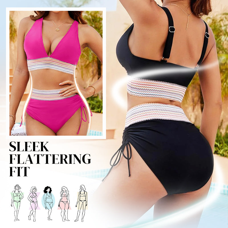 🔥Last Day Special Price £12.99!!💥👙High Waisted Tummy Control Color Block Bikini Sets
