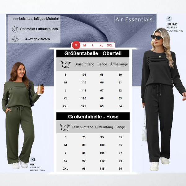 🔥Letzter Tag 60% Rabatt✨Loungeset für Damen: Top mit Rundhalsausschnitt & Hose mit Kordelzug💖