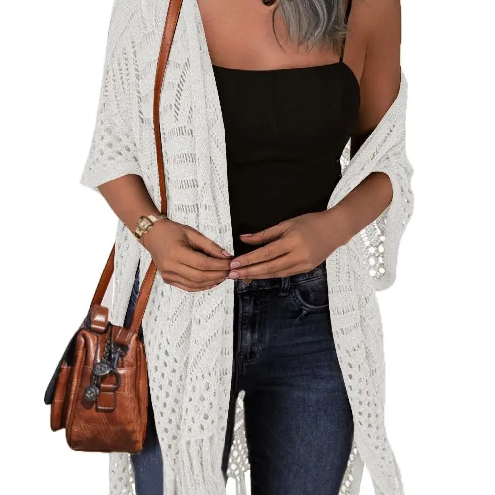 ⏰️Letzter Tag für kostenlosen Versand⌛️😍  Damen Oversize-Häkelcardigan mit Fransen – Leichter Boho-Kimono für Frühling & Sommer 🌸