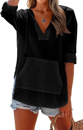 🏝️Summer Hot Sale 50% OFF👗Women's Beach Pocketed Hooded Shirt Top