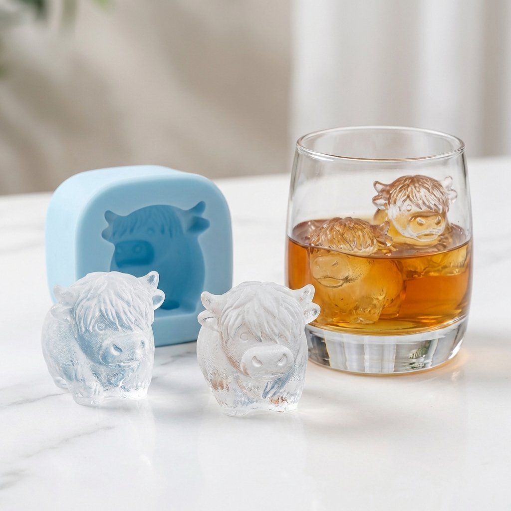 🐮 Mini-Highland-Cow-Eiswürfelform – niedliche 3D-Eiswürfel für Getränke, Partys & Geschenke