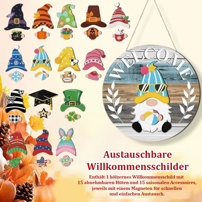 🎅Saisonangebot🌟Ihr ganzjähriges Fest der Kreativität!🎄Austauschbares hölzernes Gnom-Willkommensschild🎈