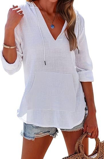 🏝️Summer Hot Sale 50% OFF👗Women's Beach Pocketed Hooded Shirt Top