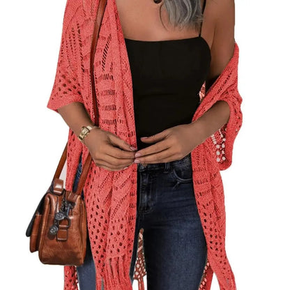 ⏰️Letzter Tag für kostenlosen Versand⌛️😍  Damen Oversize-Häkelcardigan mit Fransen – Leichter Boho-Kimono für Frühling & Sommer 🌸