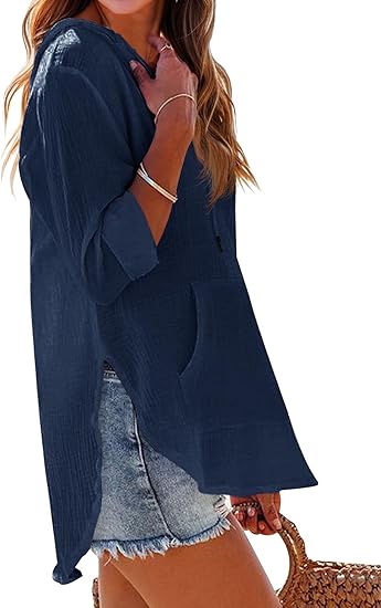 🏝️Summer Hot Sale 50% OFF👗Women's Beach Pocketed Hooded Shirt Top