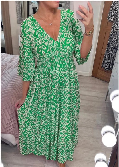 🔥Neujahrsangebot 60% Rabatt🌸Lässiges V-Ausschnitt Blumenkleid