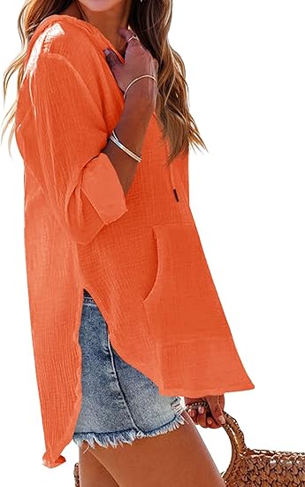 🏝️Summer Hot Sale 50% OFF👗Women's Beach Pocketed Hooded Shirt Top