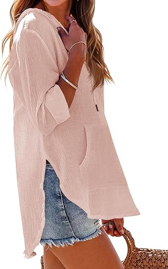 🏝️Summer Hot Sale 50% OFF👗Women's Beach Pocketed Hooded Shirt Top