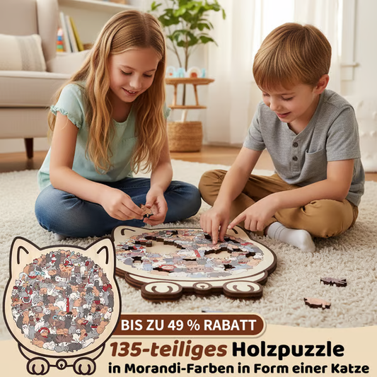 🎅Weihnachtsverkauf 50% Rabatt🐱135-Stk. Morandi-farbiges Katzenpuzzle aus Holz🎁