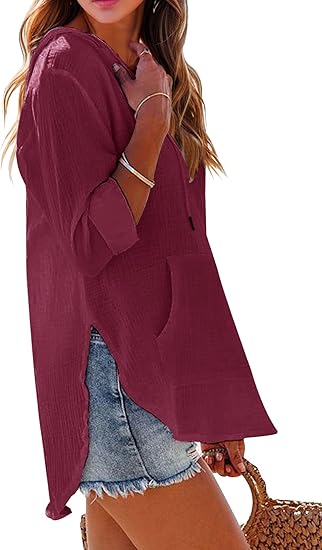 🏝️Summer Hot Sale 50% OFF👗Women's Beach Pocketed Hooded Shirt Top