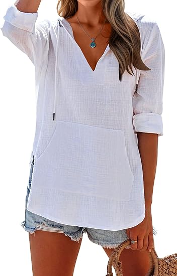 🏝️Summer Hot Sale 50% OFF👗Women's Beach Pocketed Hooded Shirt Top