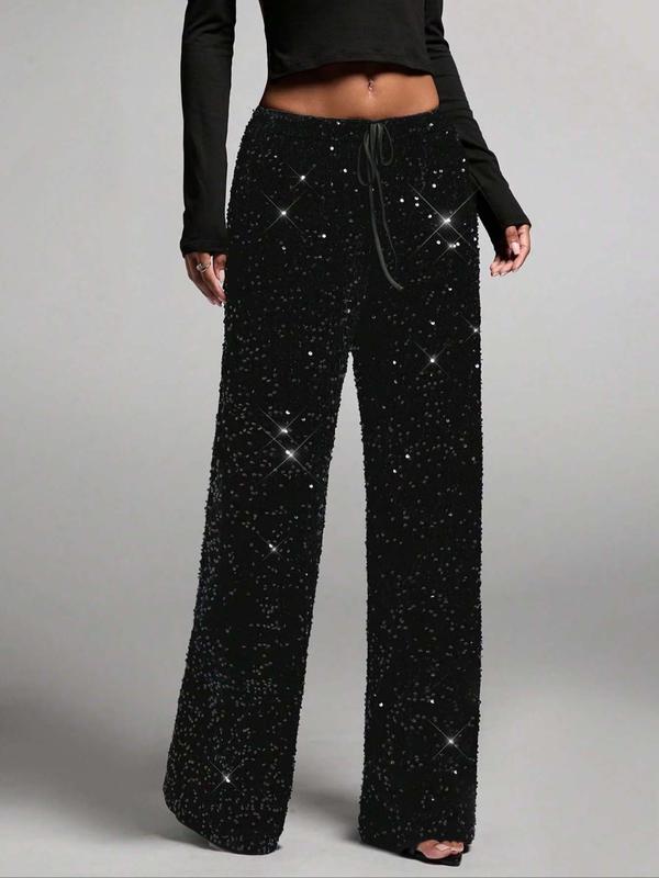 💖Neujahrsverkauf 60% Rabatt🥰Damen-Glitzer-Pailletten-Hose mit weitem Bein und elastischem Bund