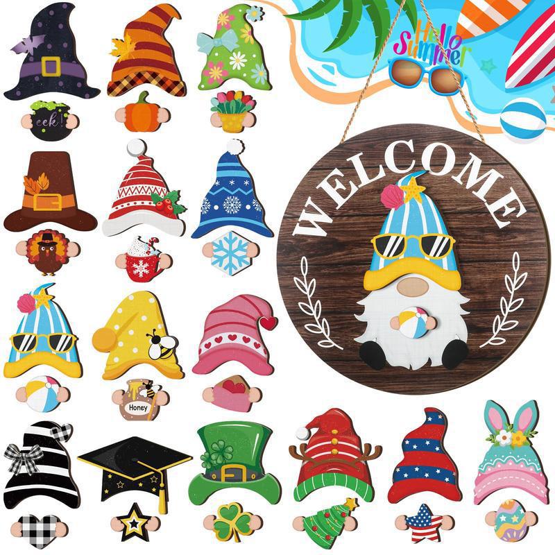 🎅Saisonangebot🌟Ihr ganzjähriges Fest der Kreativität!🎄Austauschbares hölzernes Gnom-Willkommensschild🎈