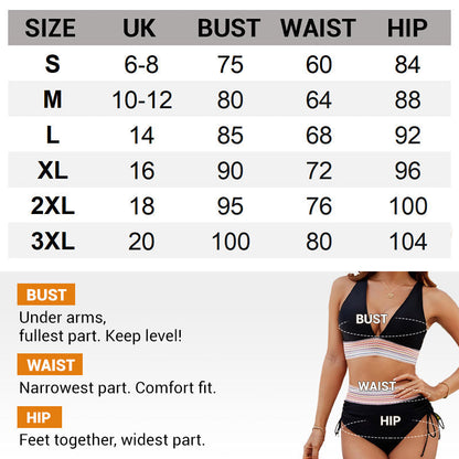 🔥Last Day Special Price £12.99!!💥👙High Waisted Tummy Control Color Block Bikini Sets