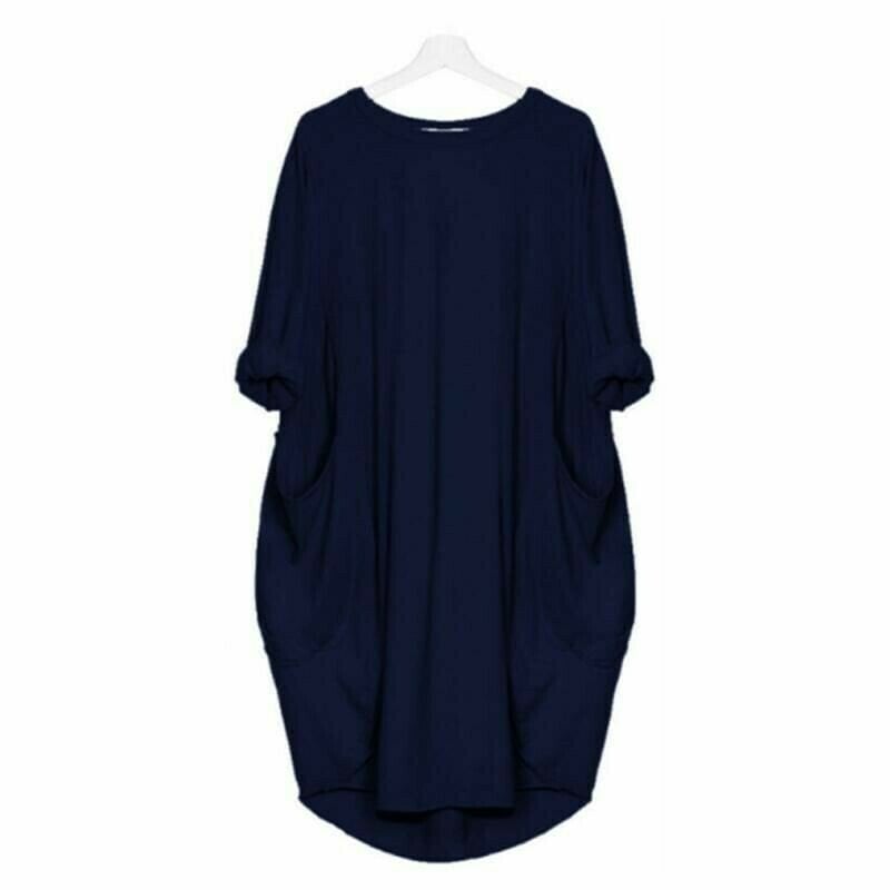 🔥Heiss 49% Rabatt - Langärmliges lässiges lockeres Taschenkleid🎁Kaufen 3 Bezahlen 2