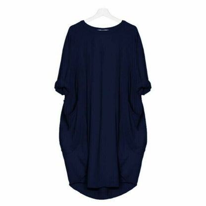 🔥Heiss 49% Rabatt - Langärmliges lässiges lockeres Taschenkleid🎁Kaufen 3 Bezahlen 2